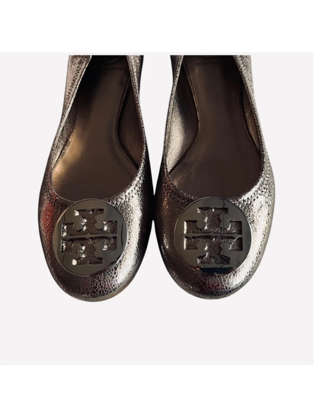 Tory Burch Metal Luna Silver REVA Ballet Flats Size 11